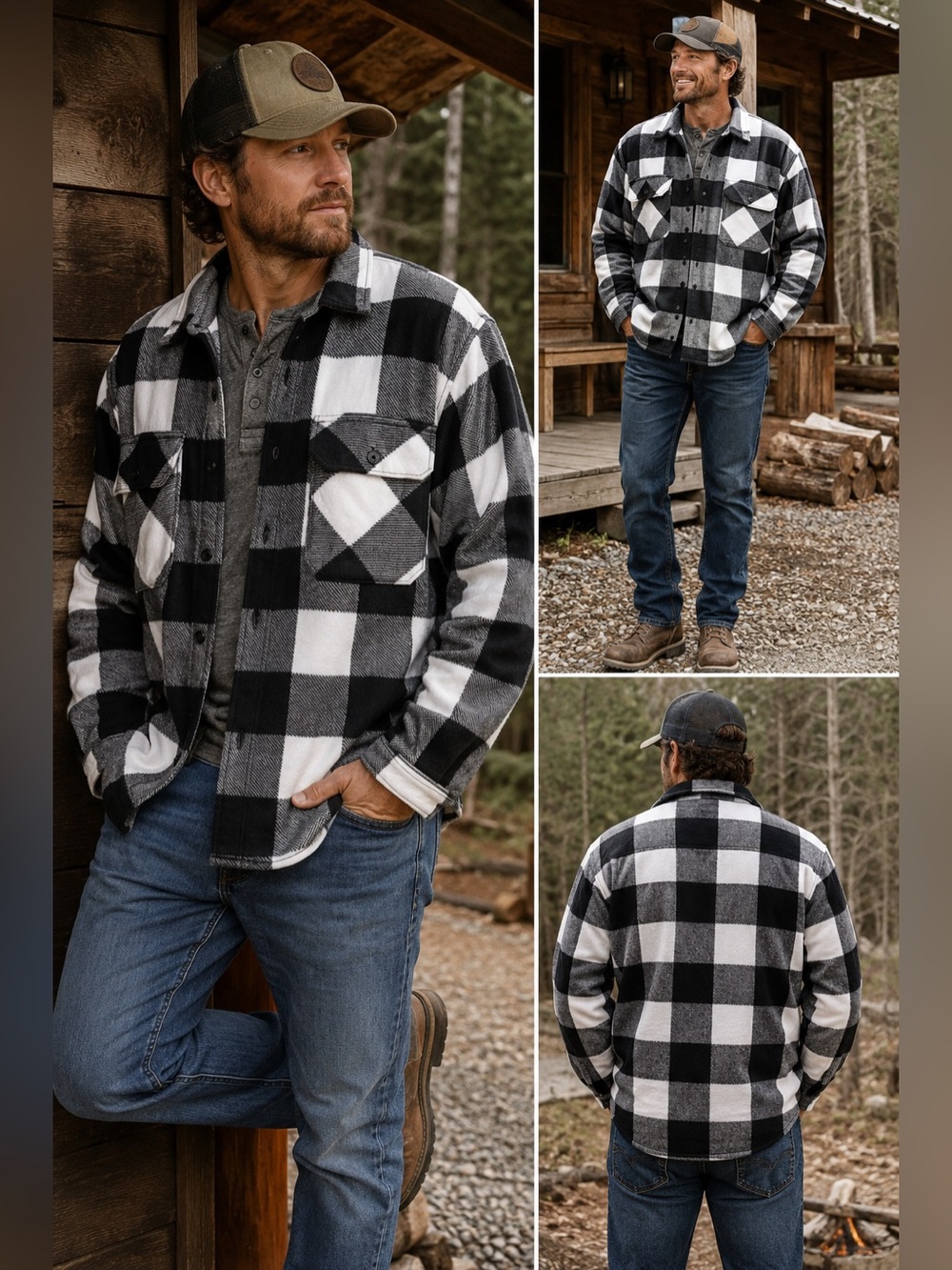 Wrangler Authentics Buffalo Plaid Fleece Shirt Jacket Shacket XL Black White